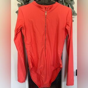 Mott50 | UPF50+ Mila Coral Gold Zipper Long-sleeve Rash-guard One Piece Swim | L